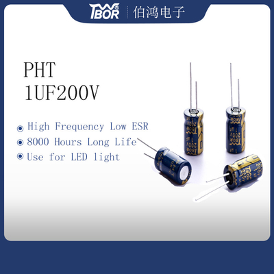 Al-Elektrolytkondensator ISO 14001 Kondensators 10x13mm PHT 10uf 200v